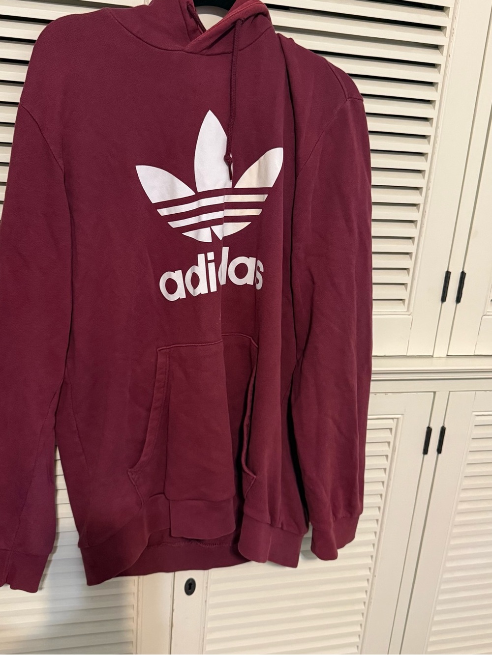 adidas Men's Burgundy Crewneck Hoodie with White Trefoil